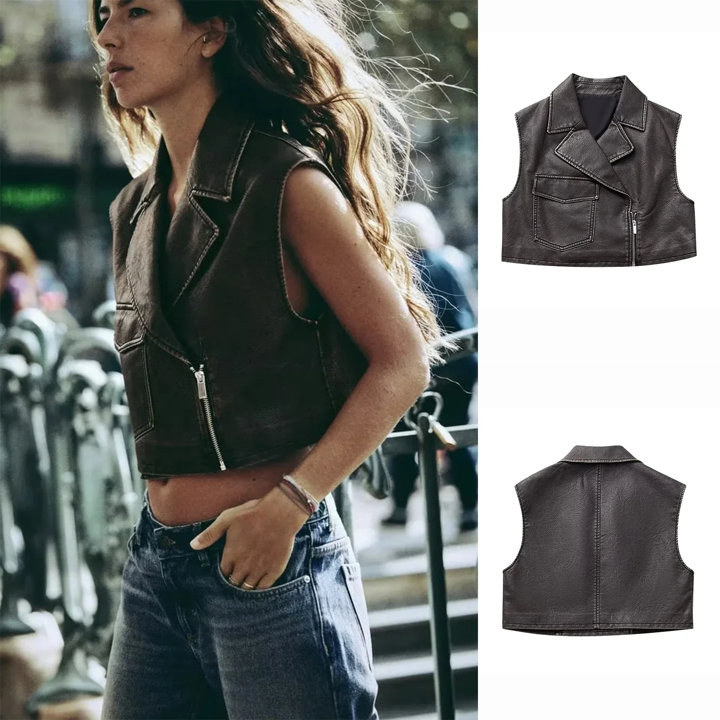 

Новый летний женский дизайнерский жилет из искусственной кожи с воротником Svel 2949229, модный жилет на молнии для поездок на работу...