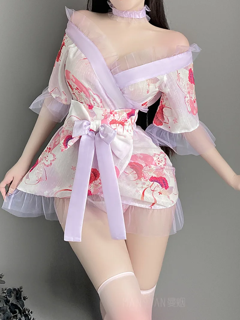 

Sweet Fashion Mini Dress Bow Sexy Lace V Neck Off Shoulder Sakura Kimono Uniform Dress Elegant 2024 New Sweet Tops ZC8U
