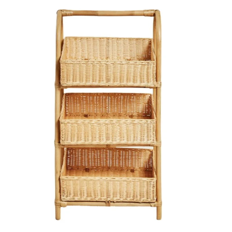 floor-to-ceiling rattan storage rack B & B hotel remote control storage basket hand-woven three-layer storage basket