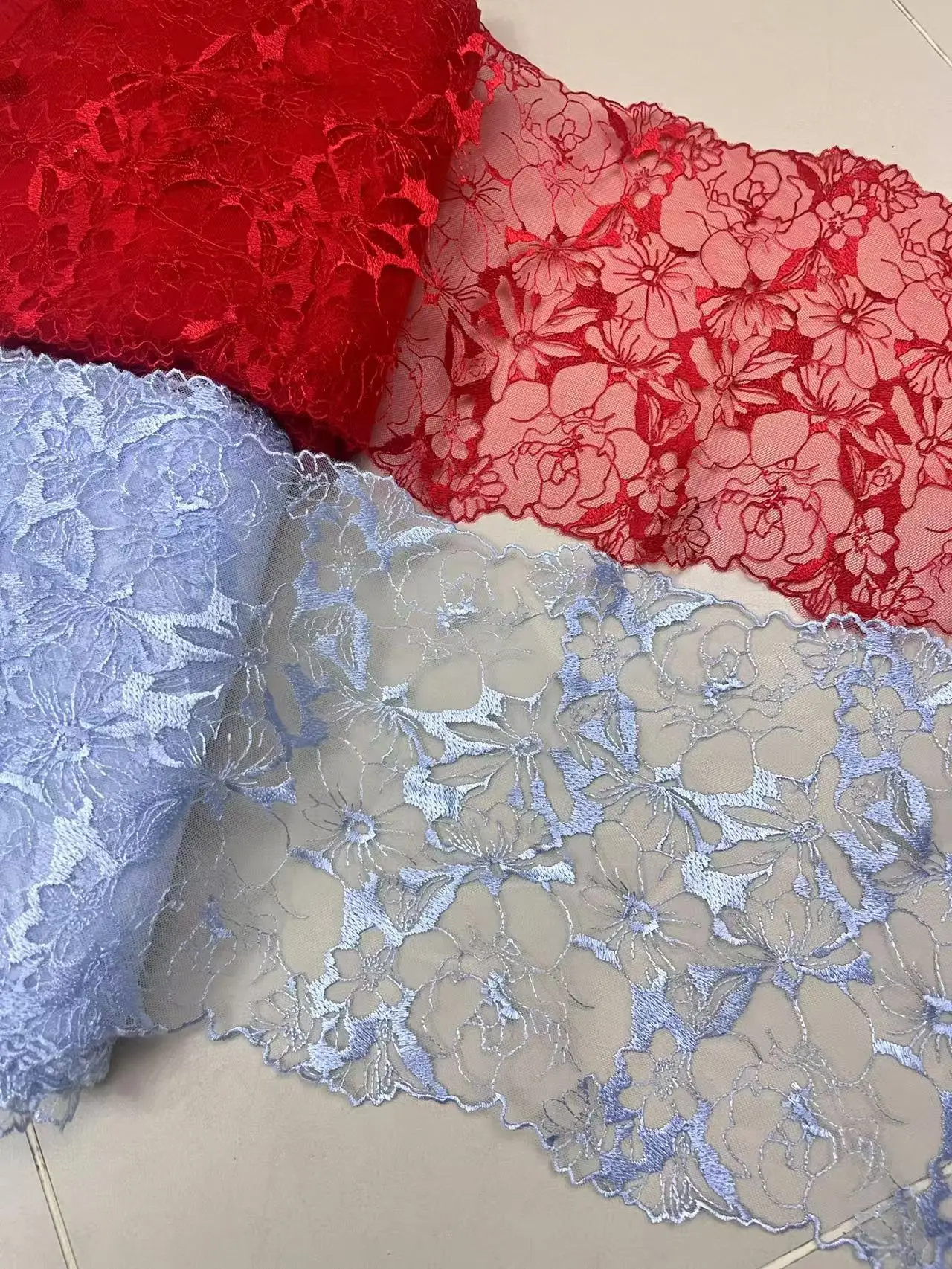 30Yards Red Blue Two Sides Embroidery Lace Trim For Skirt Hem Clothes Sewing Material DIY Apparel Bra Lingerie Dress Fabric