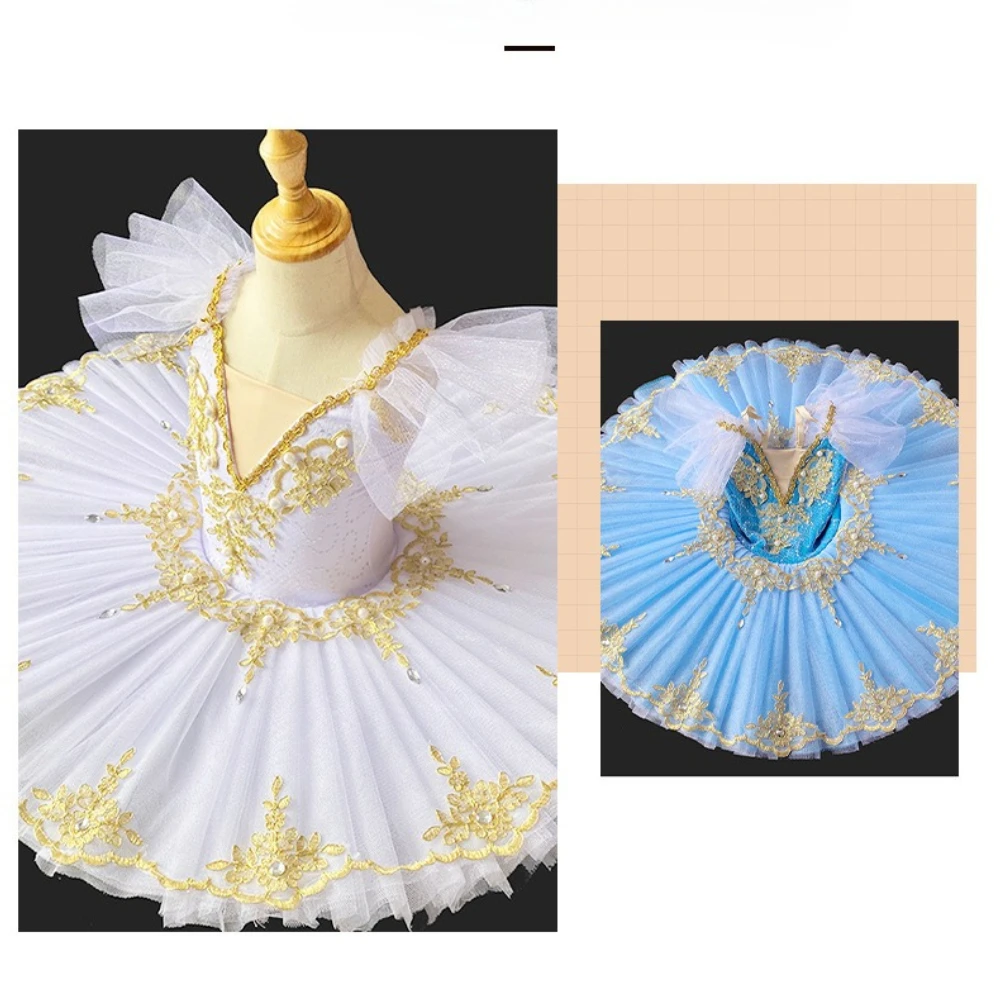 theeper-プロフェッショナルバレエチュチュドレス、パール装飾パンケーキチュチュ、スワンレイクバレリーナ衣装、ステージパフォーマンス用