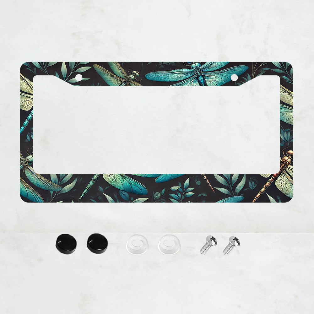 

1PC License Plate Frame Aluminum Beautiful Dragonfly Insects Flying Car License Plate Accessory Decorative 2 Holes and Screws