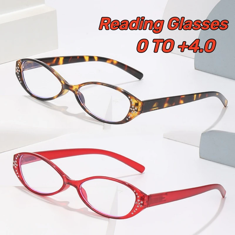 

Women's INS Style Classic Oval Small Frame Presbyopia Glasses Exquisite Sparkling Diamond HD Blue Light Blocking Reading Glasses
