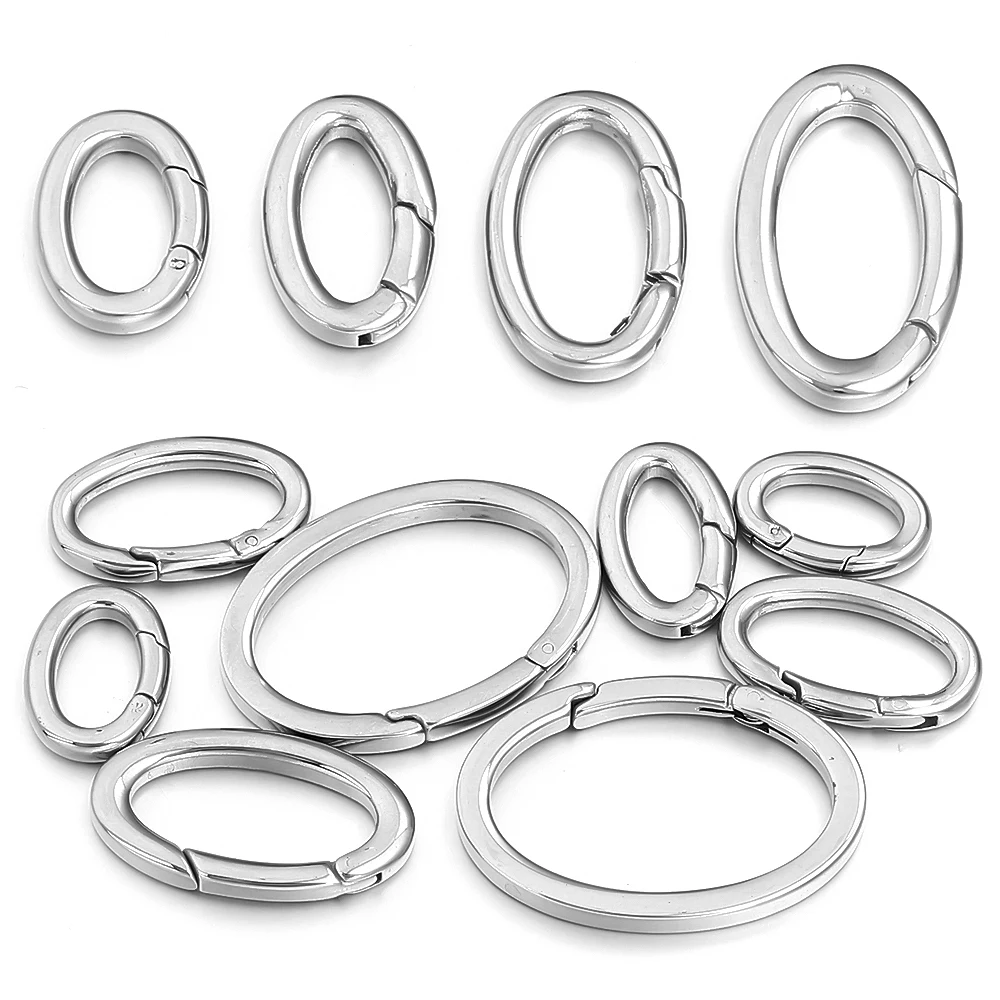 Cierres de resorte de acero inoxidable, anillos de salto ovalados abiertos, cierres divididos, conectores de hebillas a presión para hacer joyería DIY, bolsos, llavero, 1 ud.