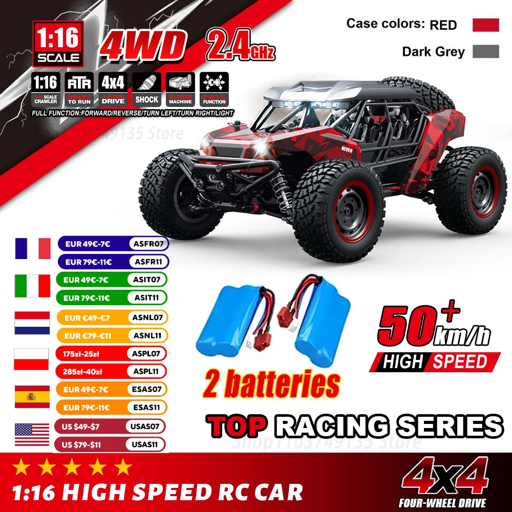 WLtoys 16101 4WD Remote Control Car With LED Off Road 4x4 RC 50KM/H High Speed Buggy Truck Super Desert Racing Toy Kids Adults