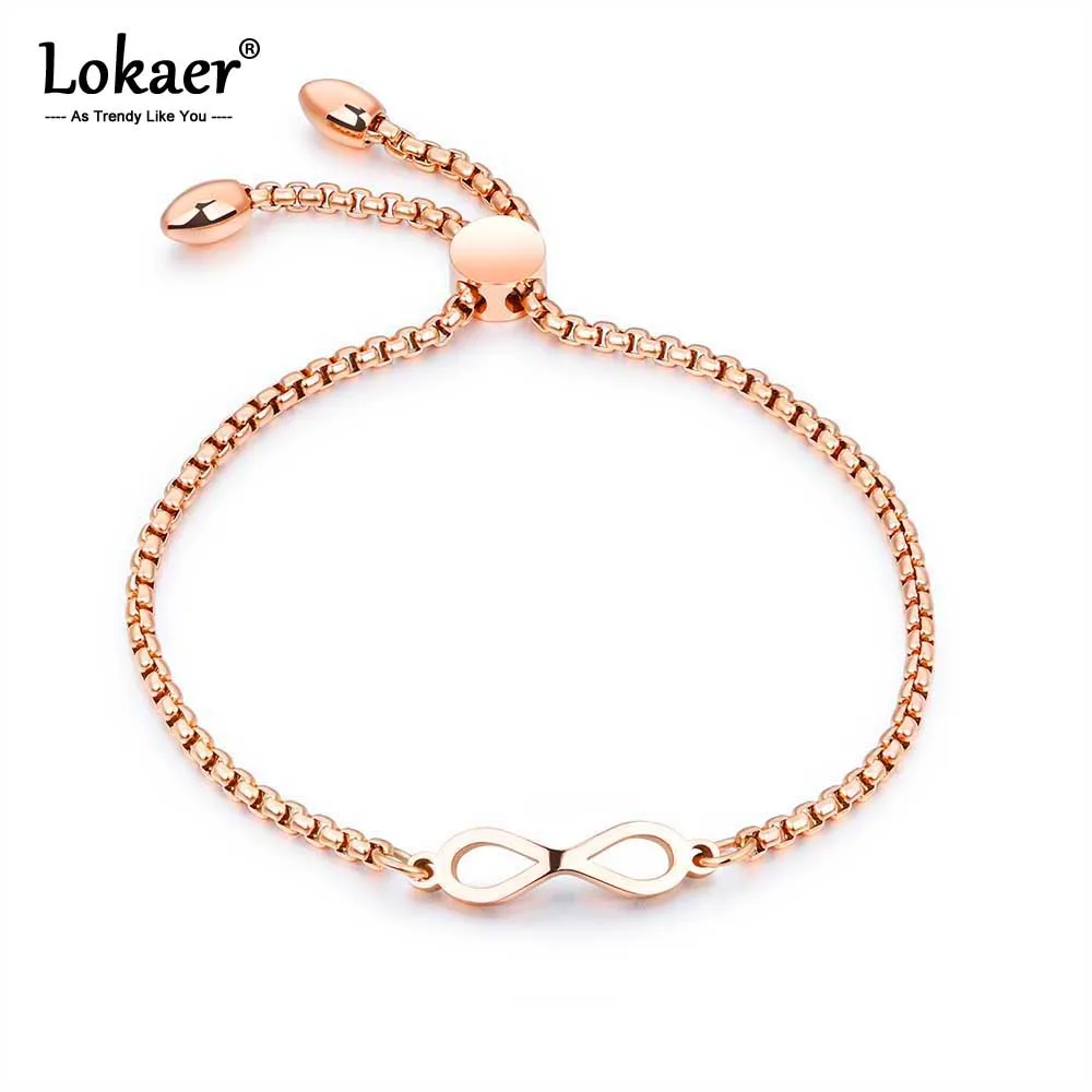 Lokaer Trendy Infinite Bracelet For Women Rose Gold/Gold/White Color Length Adjustable Female Box Chain Charm Bracelet B17104