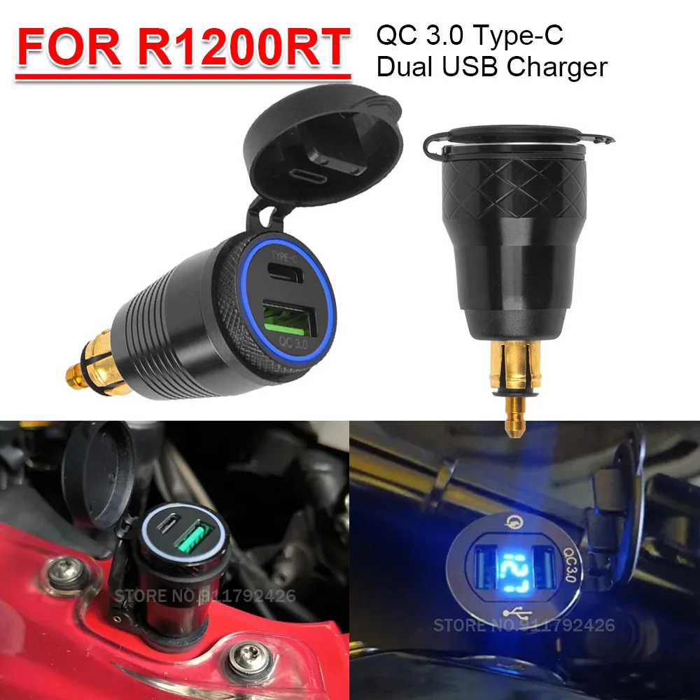 F800R R1200RT DIN Hella K1600B Dual USB R1250GS QC3.0 Carregador TypeC Digital Para BMW R1200GS R1250RT F800 F900 XR Para Tiger 800XC