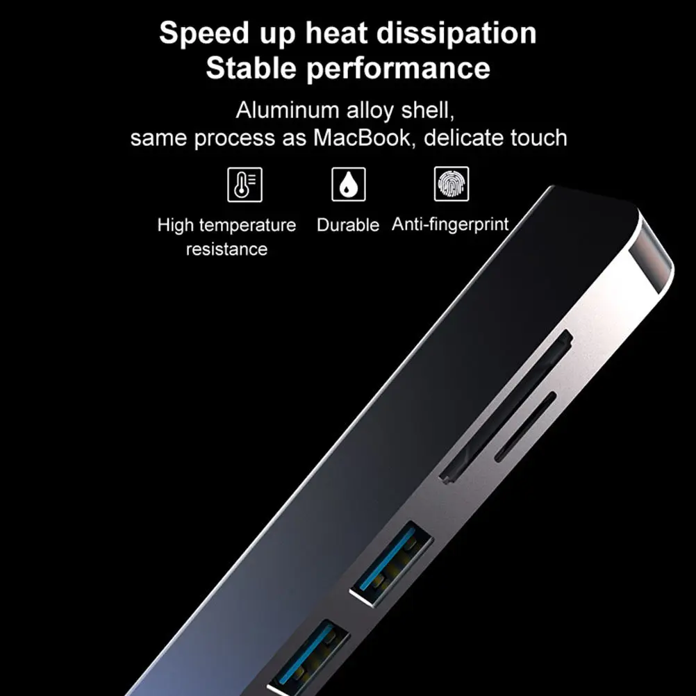

Multifunction 6 in 1 Type-C Hub Adapter Portable USB Hub Converter for Laptops 100W Fast Charging 5Gbps Transmission Hd