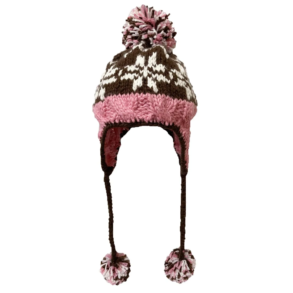 BomHCS  Snowflake Beanie Hat Women Winter Warm Earmuff Earflap Hanging Pom Ball