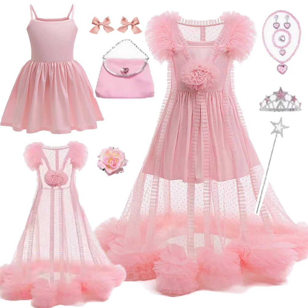 

Wiked ​Glinda Cosplay Girls Pink Dress Mesh Skirt Costume Accessories Costume Set For Kids Children Halloween Carnival Party