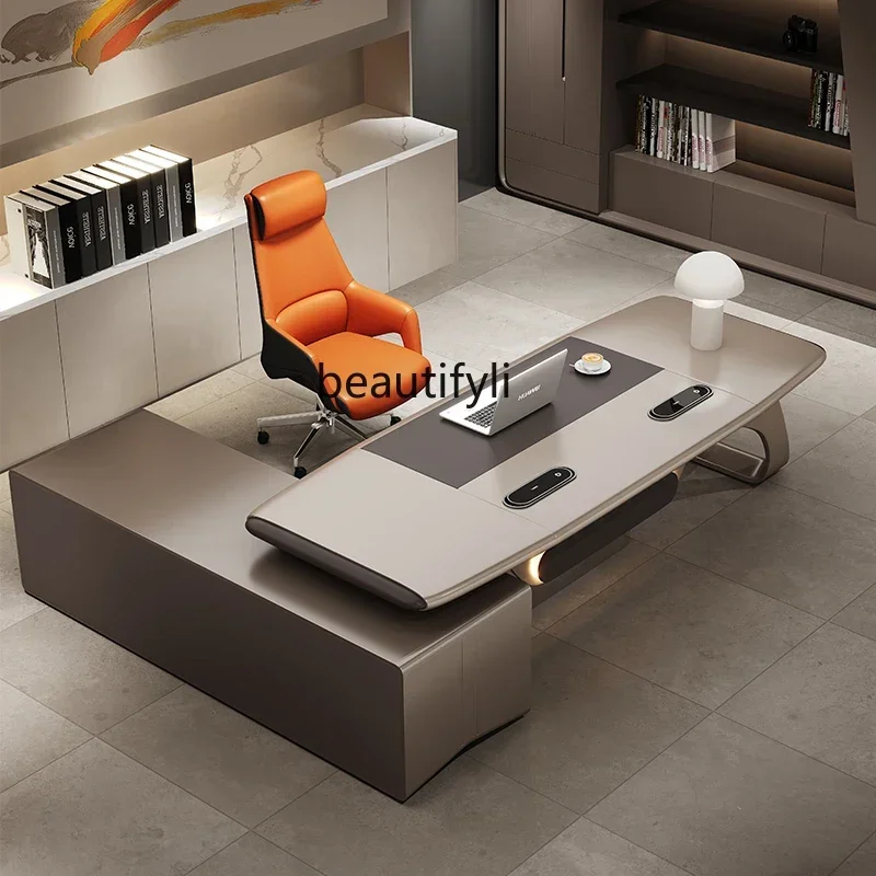 D80 L Desk background cabinet light luxury high sense president table file cabinet minimalist table and chair combination