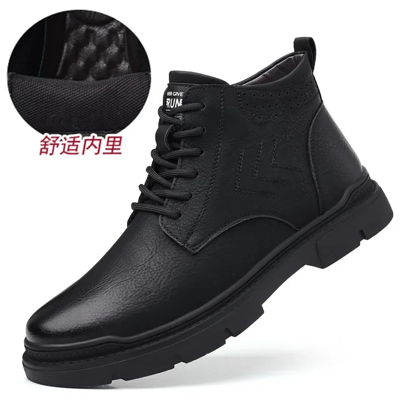 2024 nuevo diseñador Otoño Invierno botas de nieve para hombres moda Casual Hjgh Top zapatos de algodón cálidos botas de tobillo de cuero de plataforma masculina