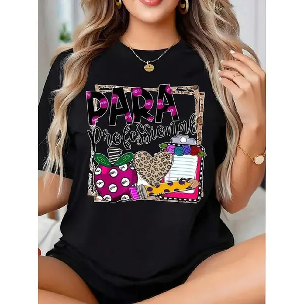 Para Professional Teacher Gift Shirt With Apple And Leopard Print Design For Education Workers And School Staff, It Is A Perfect