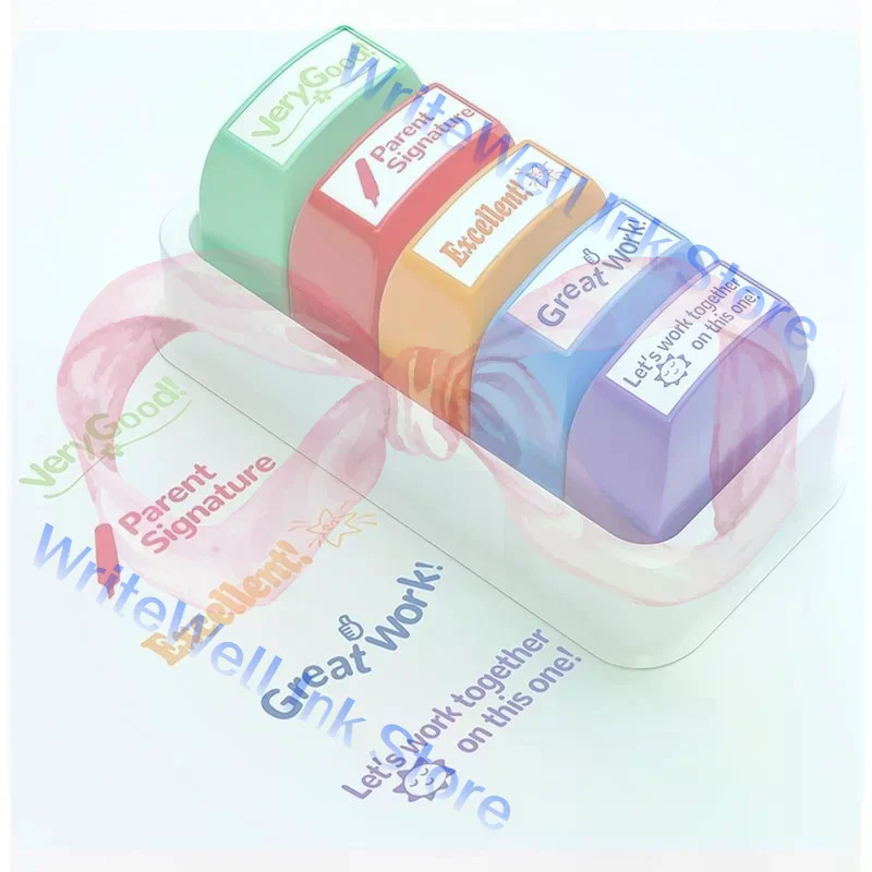 5 Pcs Self Inking Teacher Feedback Stamps With Encouraging Phrases For Classroom Grading Homeschool Homework Review