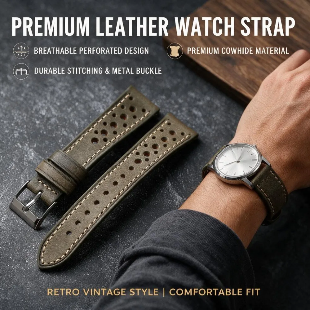 Raystray Handmade British Charles CFS Vintage Genuine Leather Watch Strap Distressed Soft Cowhide Band 18mm 19mm 20mm Men's