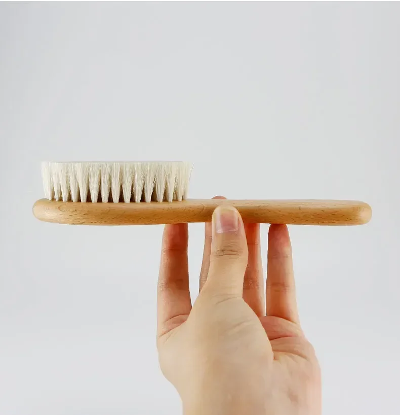 Baby Hairbrush Newborn Wooden Comb Natural Wool Brush Infant Head Massager Bath Brush Kids Comb Birth/Baptism Baby Shower Gift