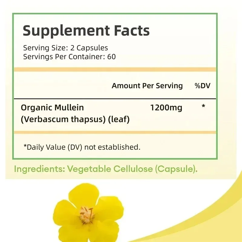 Mullein Leaf Capsules - for Lung Cleansing & Liver Detoxification Lug Clears Respiratory Relieve Cough Supplement