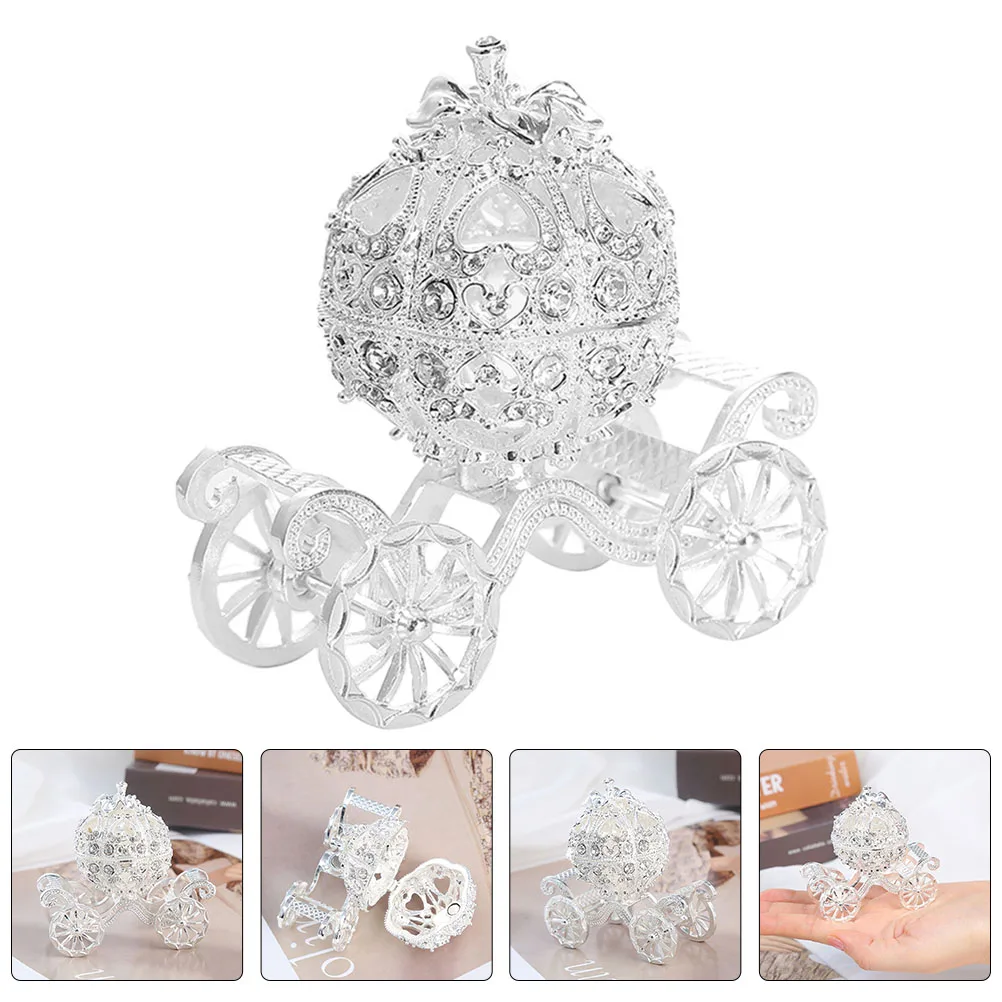 Elegant Carriage Jewelry Gift Boxes Boxes Silver Home Decor Pumpkin Jewelry Storage Container Metal Keepsake Box