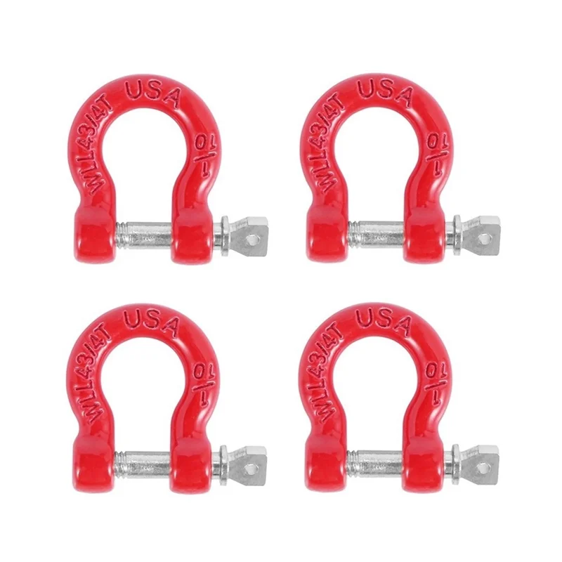 4Pcs Metal Bumper D-Ring Red Tow Hook Trailer Rescue Hook for 1/10 RC Crawler Car Traxxas TRX4 Axial SCX10 Upgrade Parts