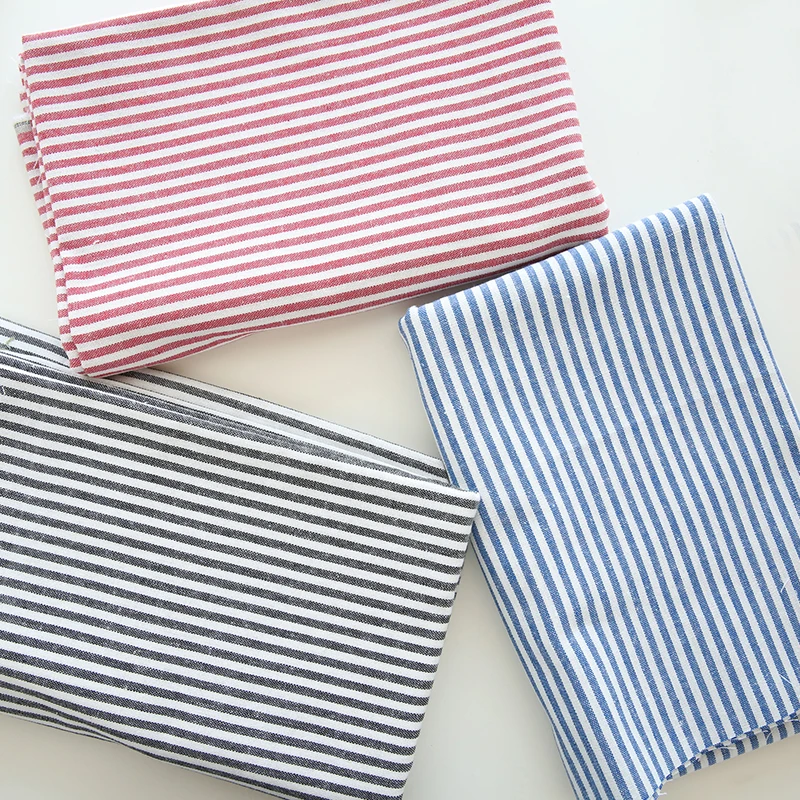 Vintage Spring Red Stripe Thick Cotton and Linen Fabric for Tablecloth, Pillowcase, Skirt, Shirt Cloth, 140x50cm