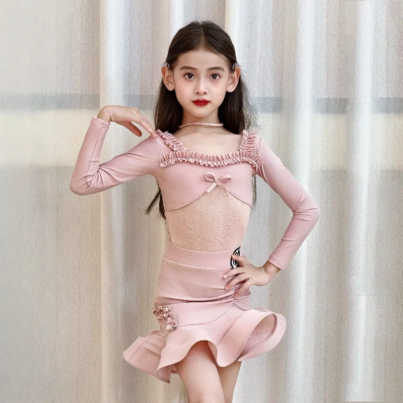 Nueva ropa de práctica de baile latino para niñas, ropa de práctica de alta gama para niños, trajes de actuación de baile latino