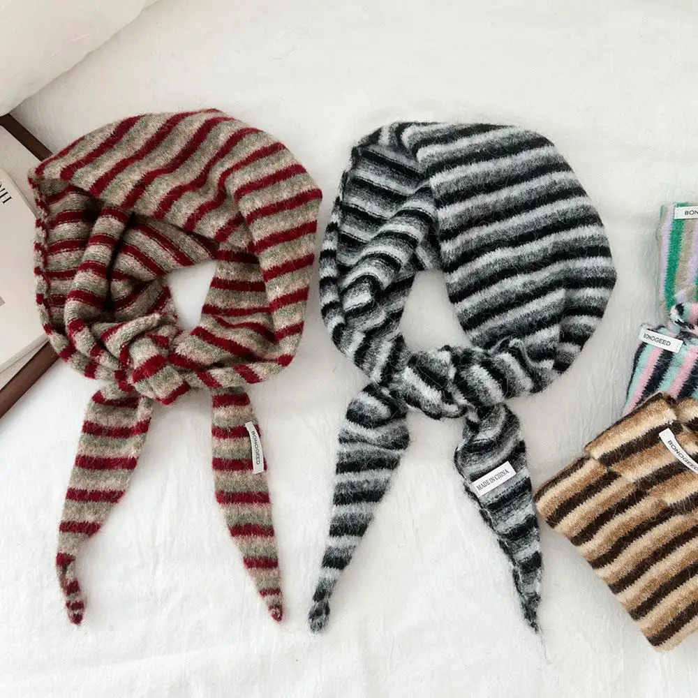 

Роскошный вязаный шаль на плечо, шейный платок, многофункциональный теплый шарф, вязаный треугольный хиджаб, платок в градиентную полоску