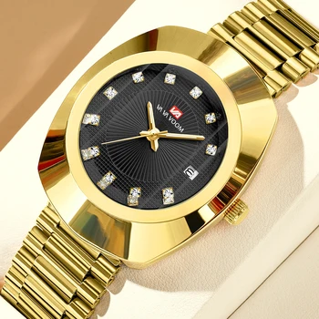 2024 Nieuwe Ovale Mode Paar Horloge Business Heren Roestvrij Staal Goud Luxe Vrouwen Strass Quartz Horloges Relogios Masculino