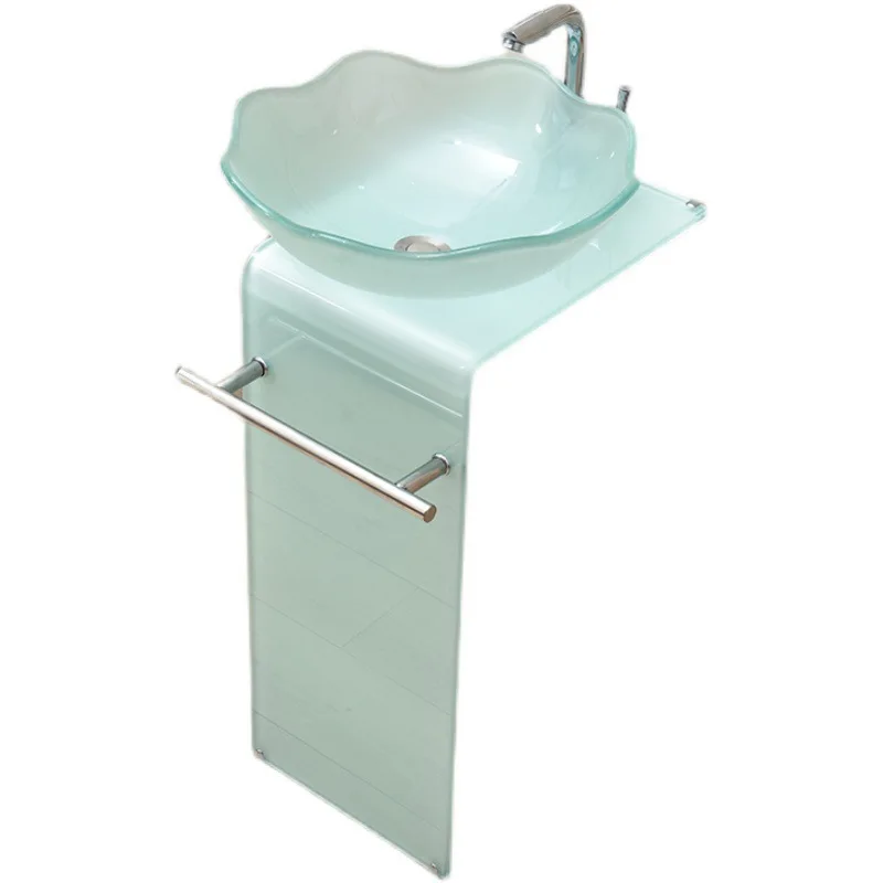 No punching balcony glass wash basin, small apartment bathroom wash basin