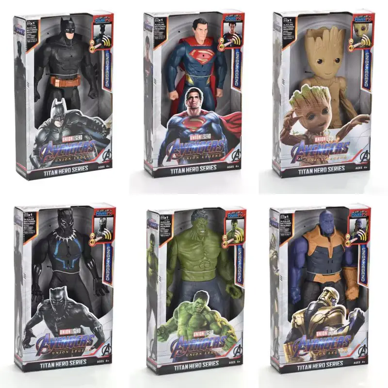 

30cm Marvel Avengers Toy Thanos Hulk Spiderman Iron Man Captain America Thor Black Panther With Sound And Light Action Toy