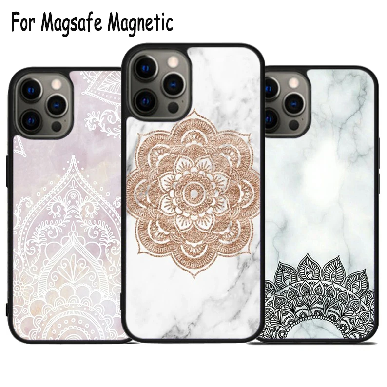 

Мраморная Мандала Цветочный беспроводной зарядный чехол Magsafe для телефона iPhone 15 16 14 13 11 12 Pro Max Plus Магнитный чехол-бампер
