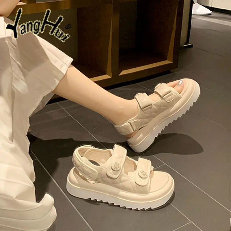 2023 Summer New High Grade Small Fragrant Sandals Women\'s Fashion Outwear Casual Sport Sandal Open Toe Thick Sole Student Sandal