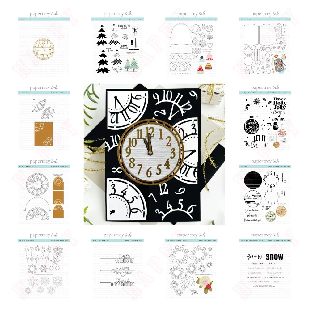 The New Year Sentiments Mini Stamp Set Metal Cutting Dies for Stencils Clock Hot Foil Plate DIY Scrapbook Album Make Paper Card