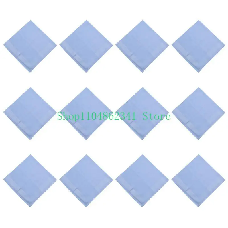 652F 12PCS Plain Handkerchiefs Women Men Unisex Square Pocket Towel Face Wipe Towel