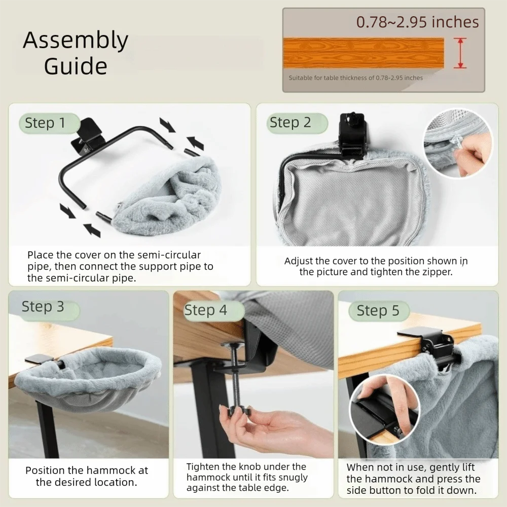 Semi-Circular Cat Table Bed Detachable Space Saving Folding Cat Bed Non-Slip Clamp Comfortable Cat Desk Hammock Computer Desk