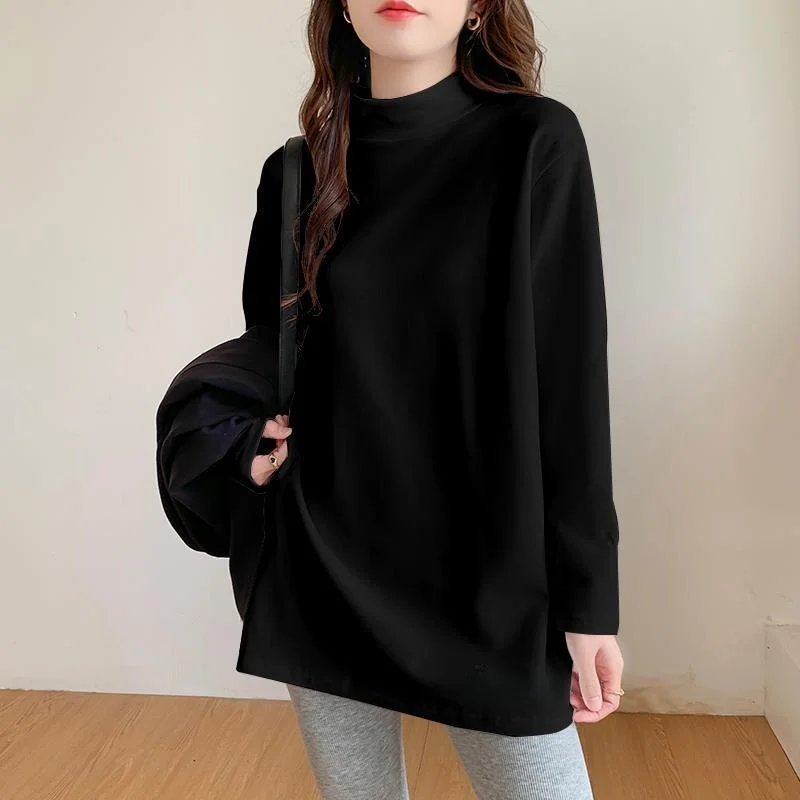 Dames los lang Sve Fce-gevoerd T-shirt f-hoge kraag Base irt herfst winter verdikte polyester casual top