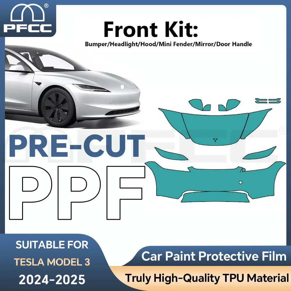 

Для Tesla Model 3 2024-2025 PreCut 8,5 мил DIY защитная пленка для краски PPF передний бампер защитная пленка из ТПУ прозрачная пленка для фар комплект