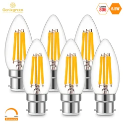 Vintage Candle Light Bulb C35 B22 Dimmable Led Filament Bulb 6.5W High Lumens 806lm No Flicker Chandelier Candelabra Flame Lamps