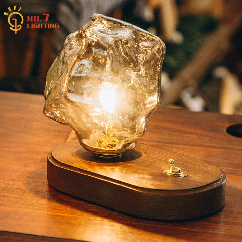 

Japanese Vintage Retro Lava Lamp Stone Ice Glass Table Lamp Atmosphere Led Light Fixtures Bedroom Bedside Study Coffee Studio