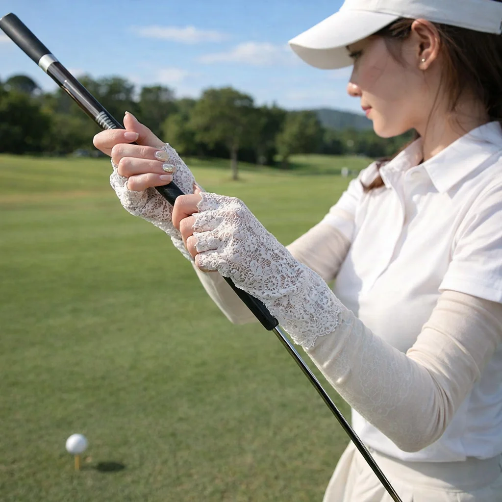 

Anti-UV Lace Ice Silk Sleeves UV Insulation Sun Protection Sunscreen Sleeve Arm Covers Long-sleeved Glove Cycling Gloves Outdoor