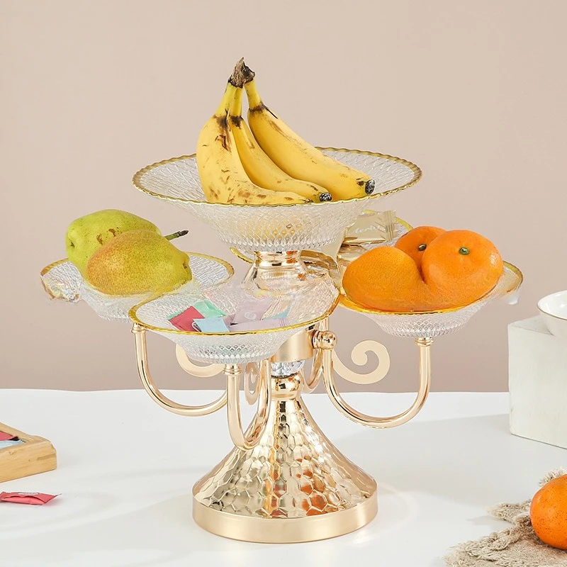 High-value Nordic multi-layer belt rotating belt Phnom light glass fruit plate household tea table snacks dessert display rack 2