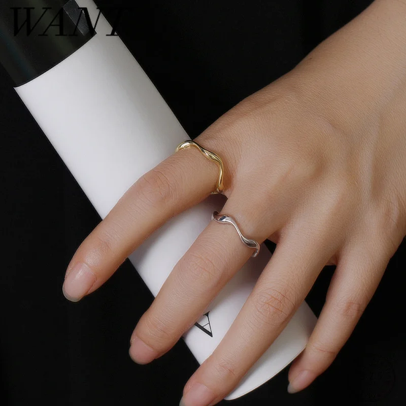 WANTME 925 Sterling Silver Simple Trendy French Wave Opening Adjustable Ring for Women Delicate Party Finger Jewelry Accessories