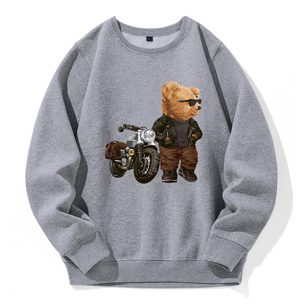 

Motorcycle Teddy Bear Wearing Sunglasses Hoodies Men Loose Oversized Hooded Casual Sports Classic Hoodie Street Fashion Clothes