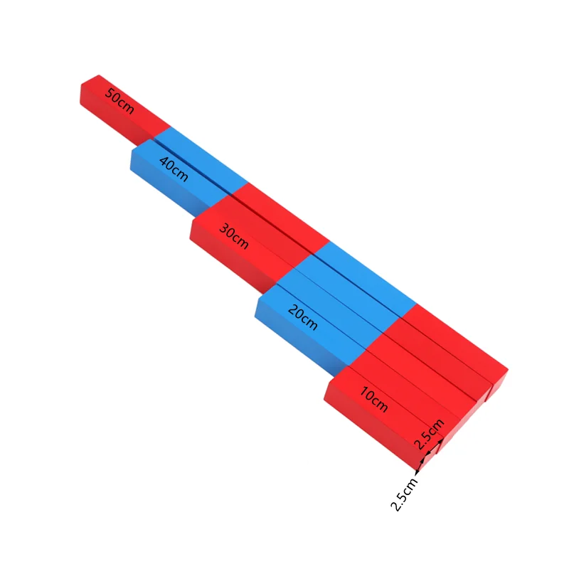 Montessori Rot Blau Numerische Stäbe 5 Stufen 10–50 cm Zahlenblöcke Mathe Pädagogisches Lernspielzeug für Kleinkinder Sensorisches Spielzeug
