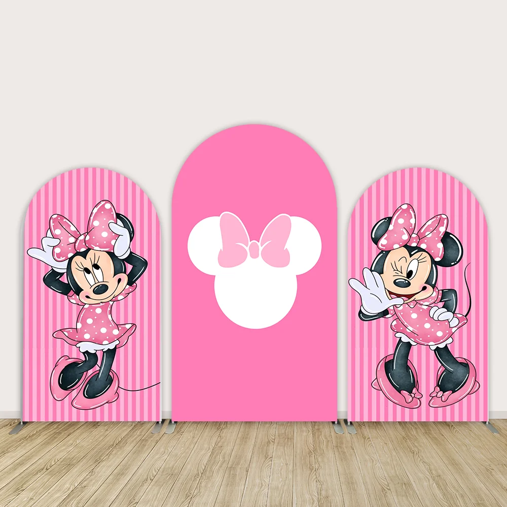 Rose Pink Minnie Mouse Arch Backdrop for Girl Birthday Party Decoration Watercolor Minnie Baby Shower Arched Cover Wall