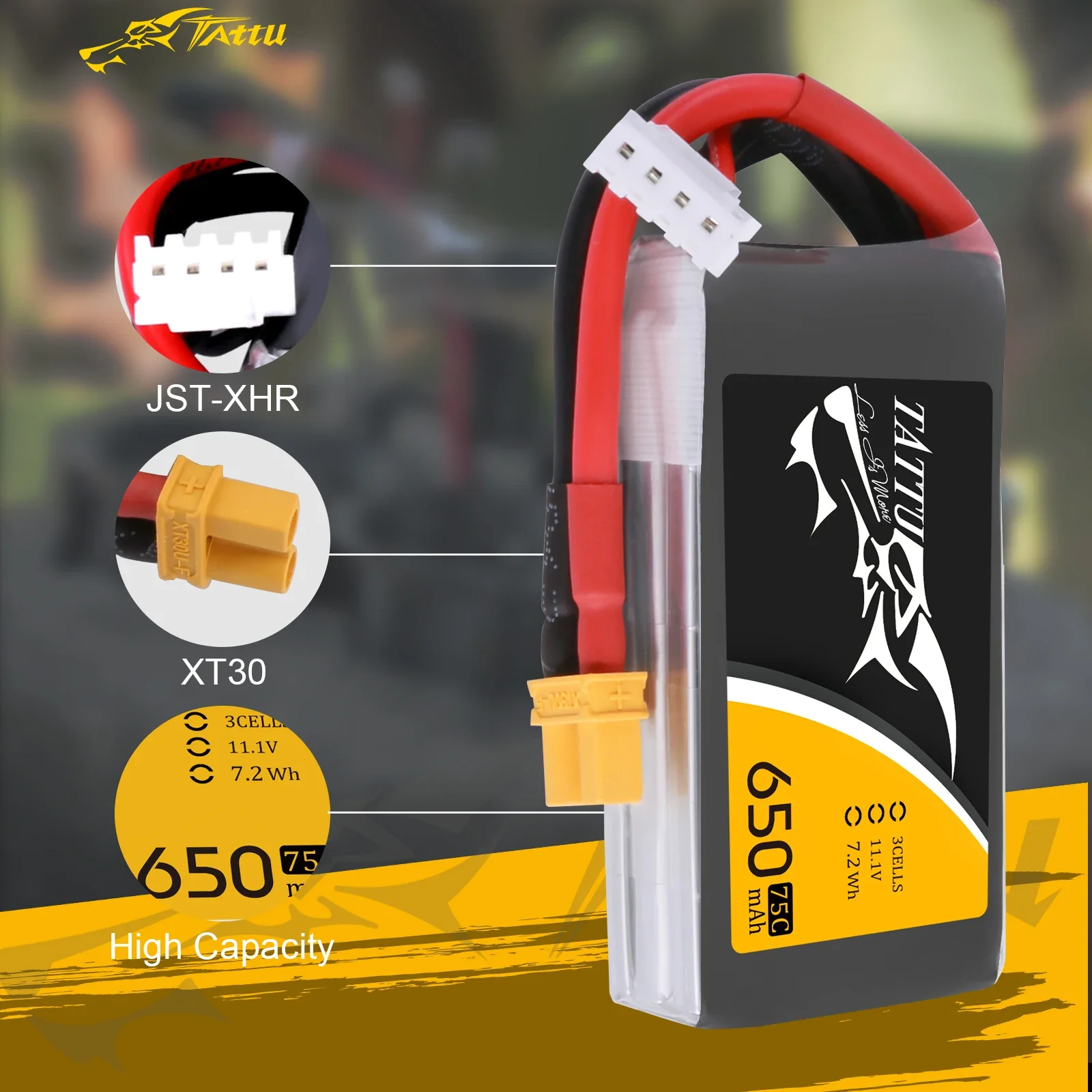 4แพ็คTattu 650MAh 11.1V 3S 75Cแบตเตอรี่Lipoพร้อมXT30ปลั๊กสําหรับDrone FPV Racing RC Quadcopter 130รุ่นฤดูหนาวในร่มFPV