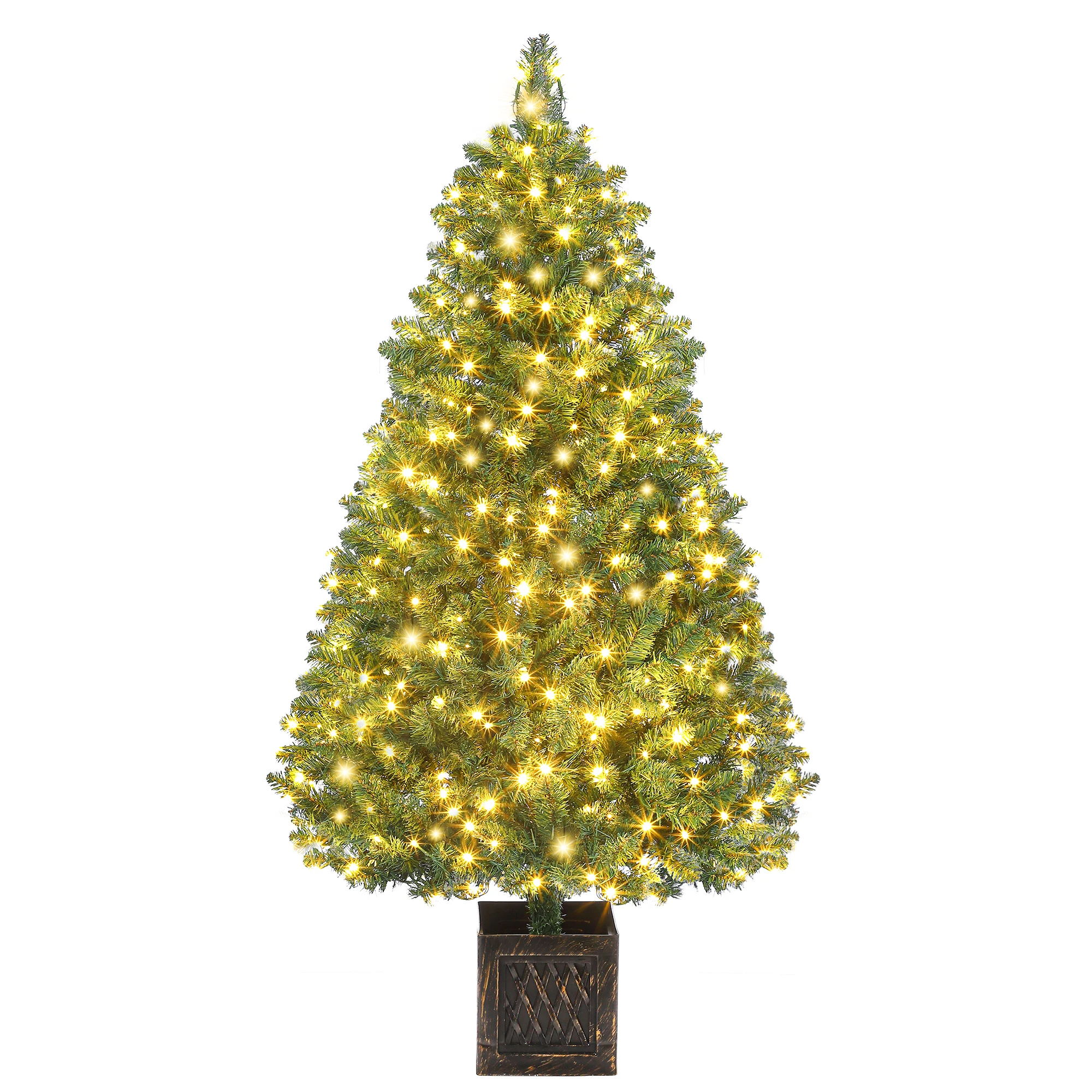 4.5FT Pre-Lit Artificial Christmas Tree Tabletop with 300 Warm White Lights, Potted Tree with Berry Clusters, for Chiratmas