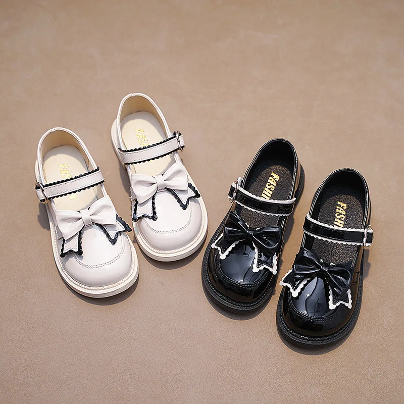Fashion Leather Shoe Spring Versatile Soft Soled Girl Shoes Comfort Non Slip Casual Kid Shoe Exquisite Lightweight Princess Shoe