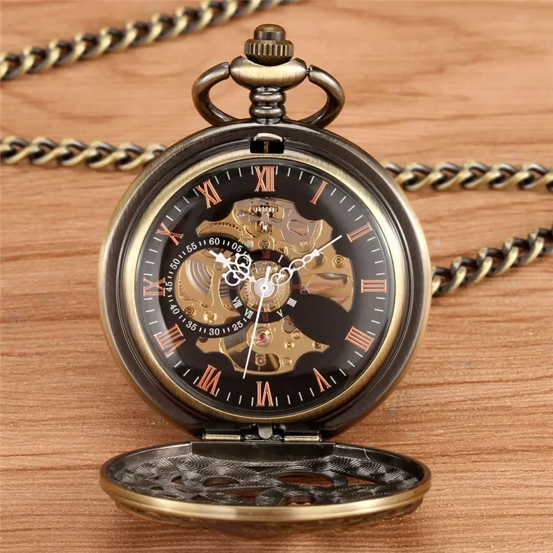 Stempunk Octopus Design Men Women Mechanical Hand Winding Pocket Watch Roman Number Fob Chain Skeleton Clock Relogio De Bolso