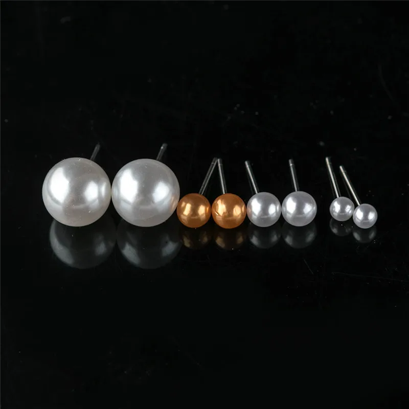 12Pairs Colorful White Imitation Pearl Stud Earrings For Women Ear Jewelry Round Ball Earring 4 6 8 10 12mm