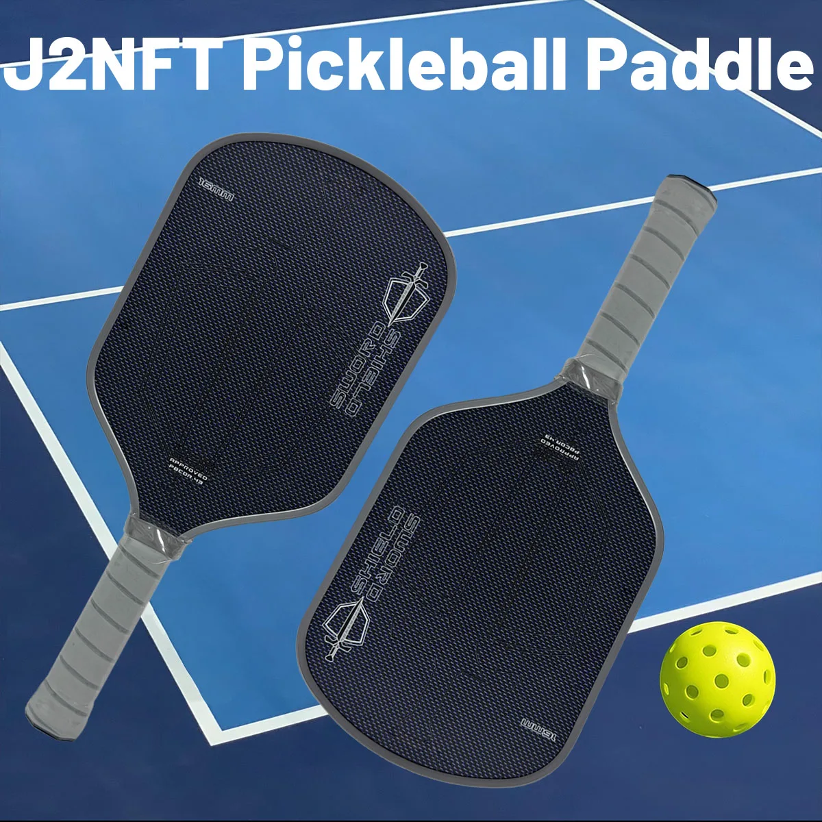 مجداف Sword & Shield J2NFT Pickleball OEM، متعدد الكثافة لجميع الطاقة الإسفنجية، والتدور، ومجداف التحكم